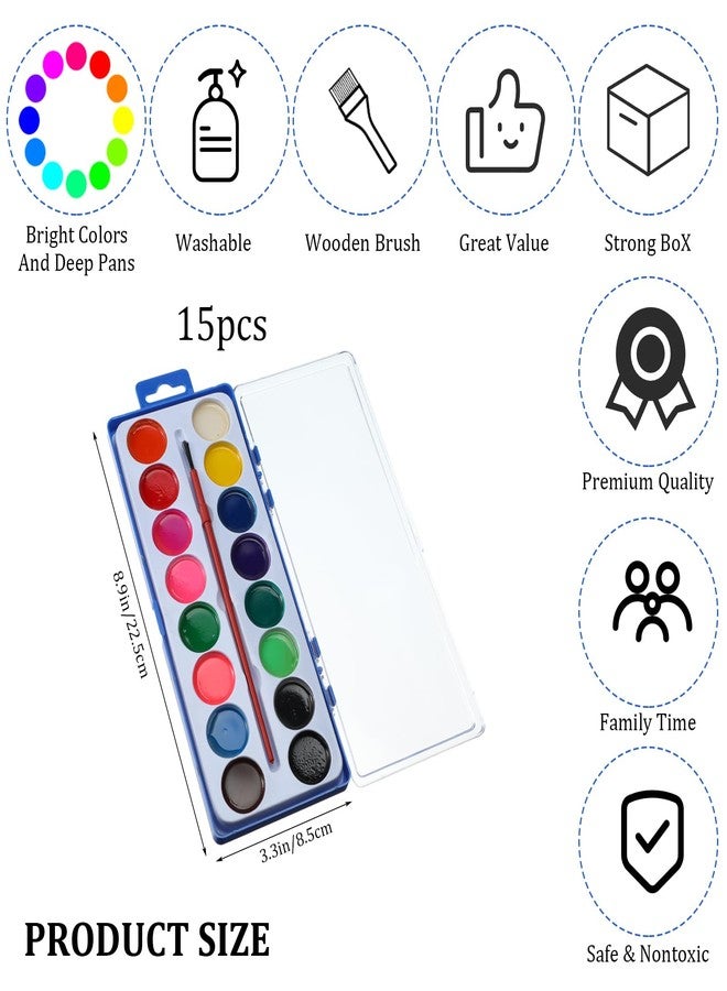 AojSup 15 Pcs Watercolor Paint Set Bulk, 16 Colors Watercolor Paint Set with Paint Brushes for Adults, Washable Paint - Image 2